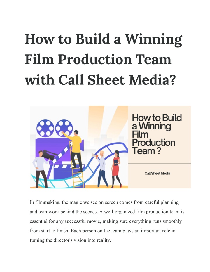 PPT How To Build A Winning Film Production Team With Call Sheet Media