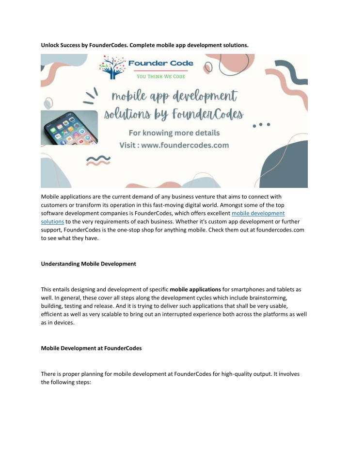PPT Unlock Success By FounderCodes Complete Mobile App Development