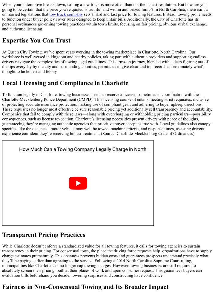 Ppt How Much Can A Towing Company Legally Charge In North Carolina