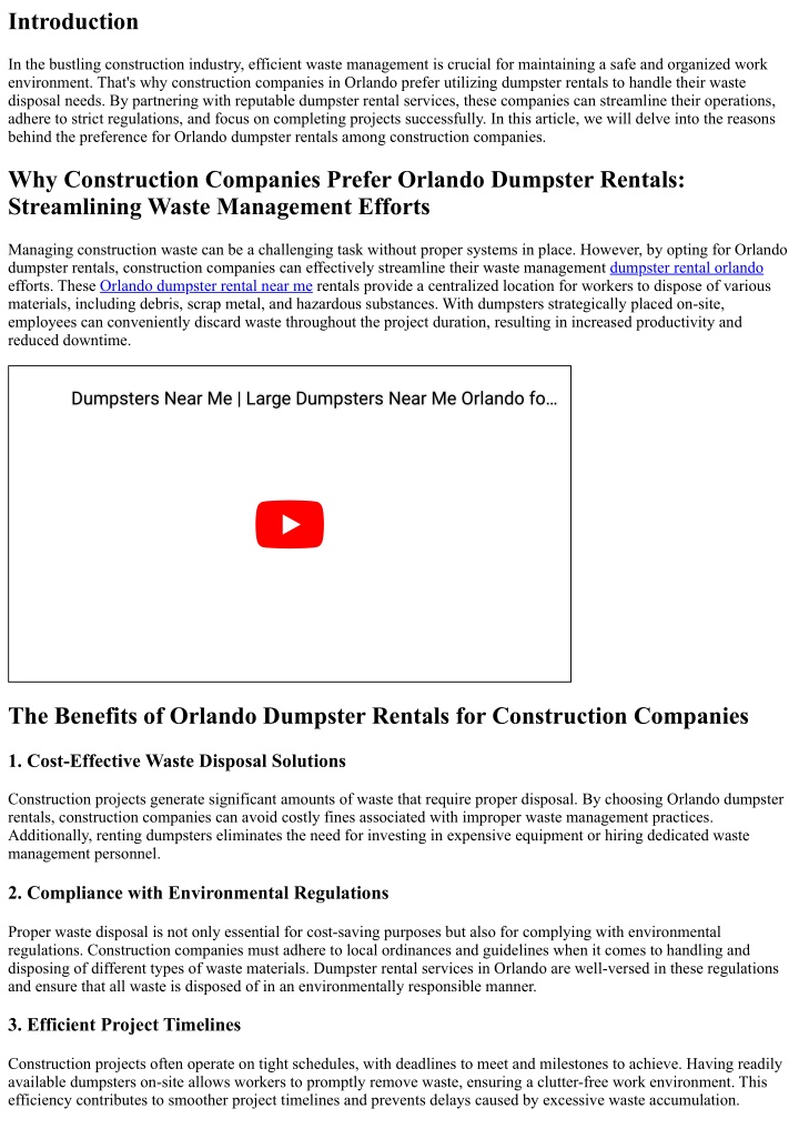 Ppt Why Construction Companies Prefer Orlando Dumpster Rentals