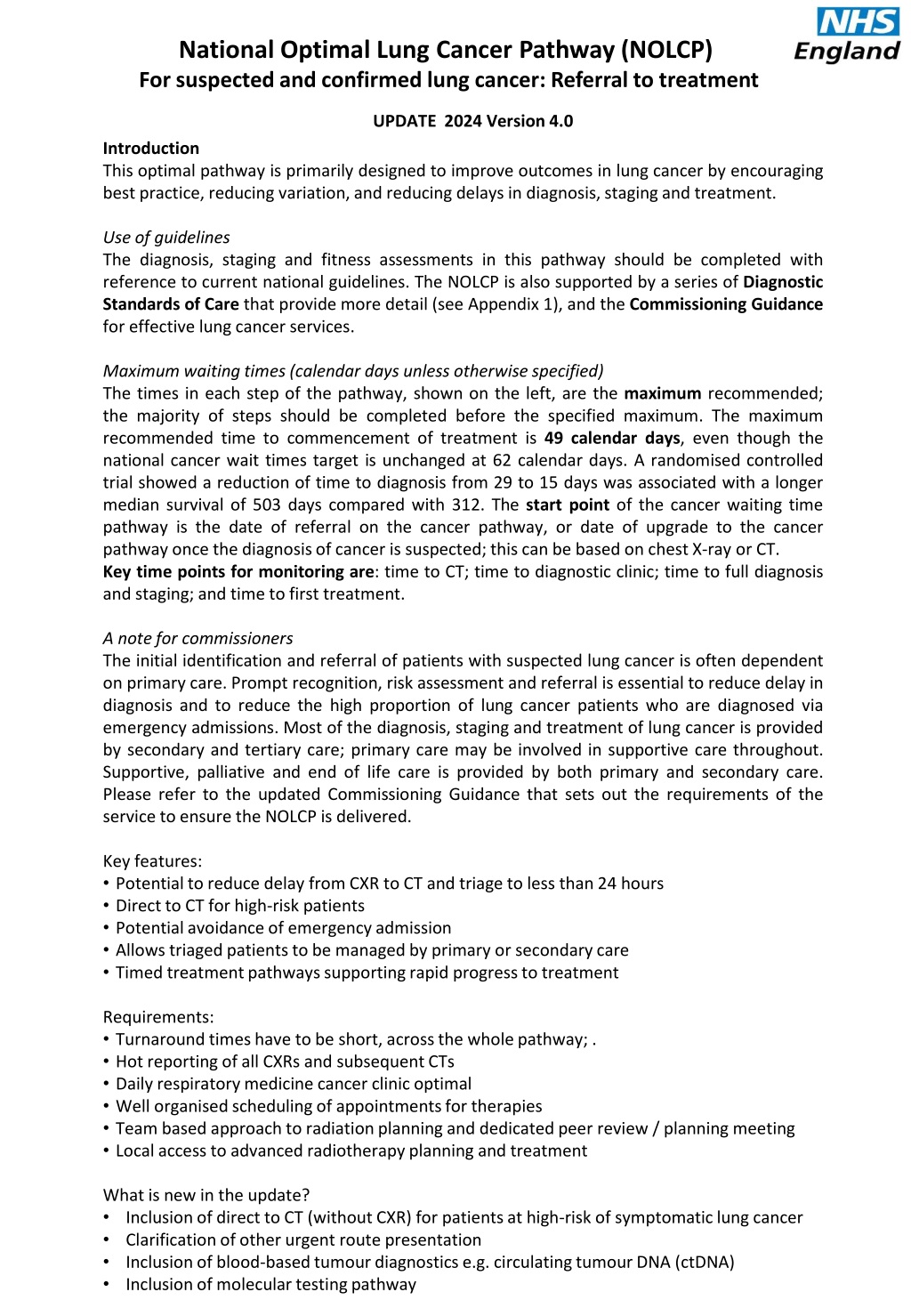 National Optimal Lung Cancer Pathway (NOLCP) Update 2024: Referral to Treatment Version 4.0