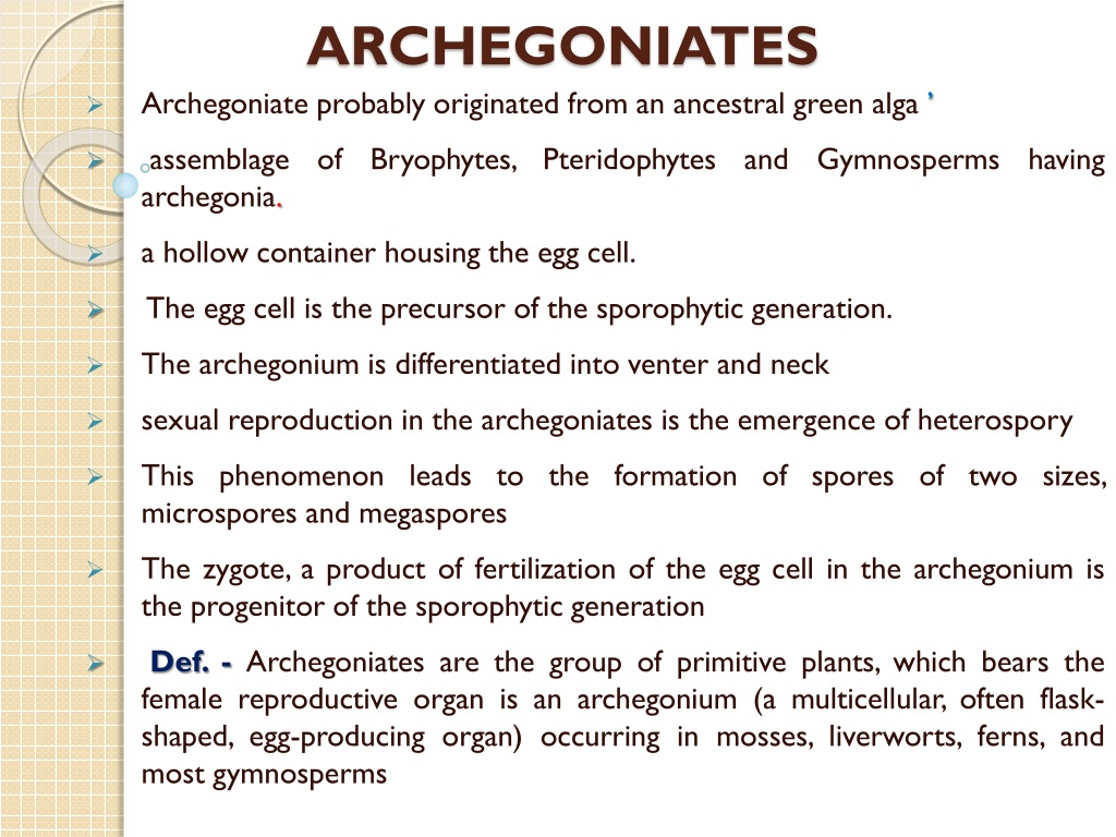 Evolutionary Traits of Archegoniates: An Overview