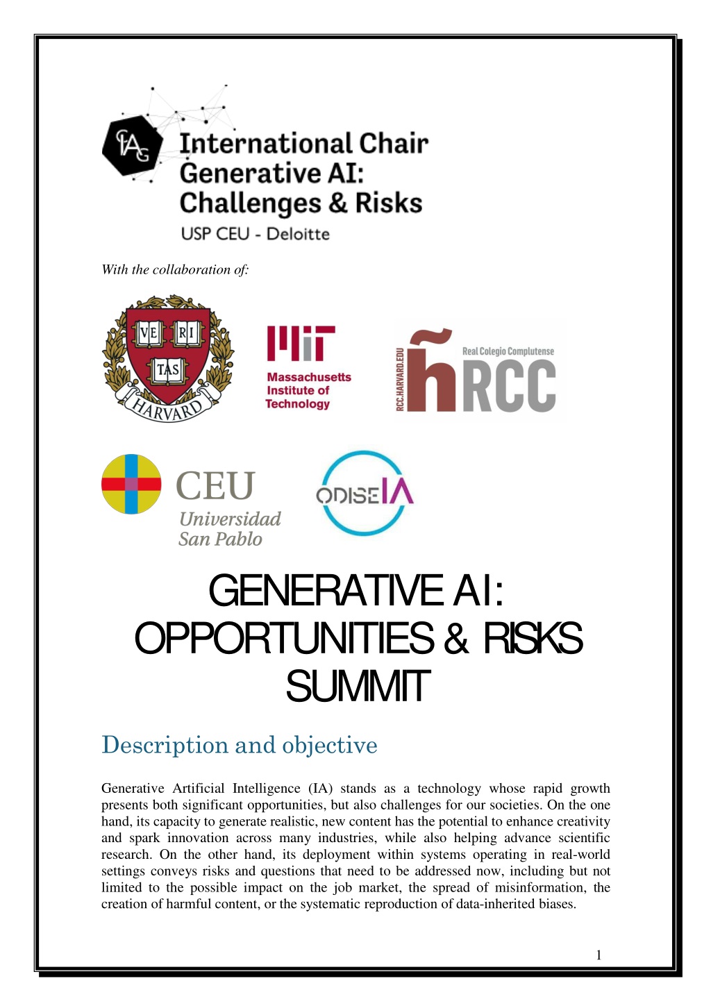 Generative AI Opportunities & Risks Summit