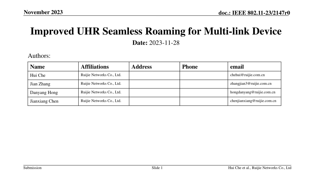 Improved Seamless Roaming for Multi-link Device in IEEE 802.11-23 Standard