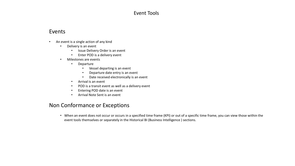 event management and analysis tools for logistics operatio