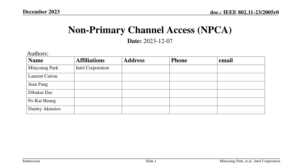 ieee 802 11 23 2005r0 non primary channel access npca discussions and propos