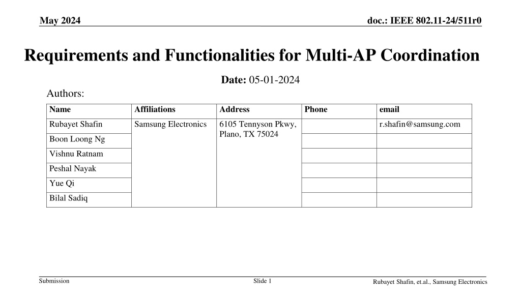 requirements and functionalities for multi ap coordination in ieee 802 11