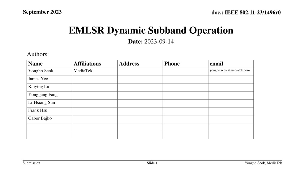 emlsr dynamic subband operation propos