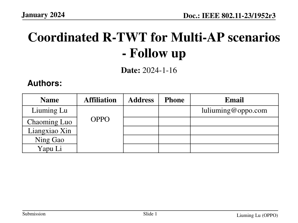 coordinated r twt for multi ap scenarios in ieee 802 11 23 1952