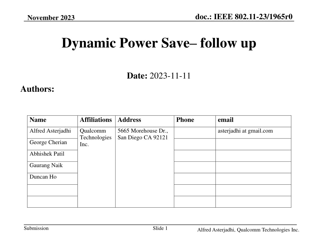 ieee 802 11 23 dynamic power save mechanism overvi