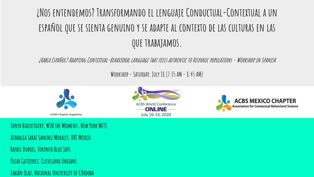 workshop on adapting contextual behavioral language for hispanic populatio