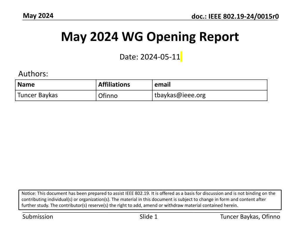 IEEE 802.19 Working Group May 2024 Report
