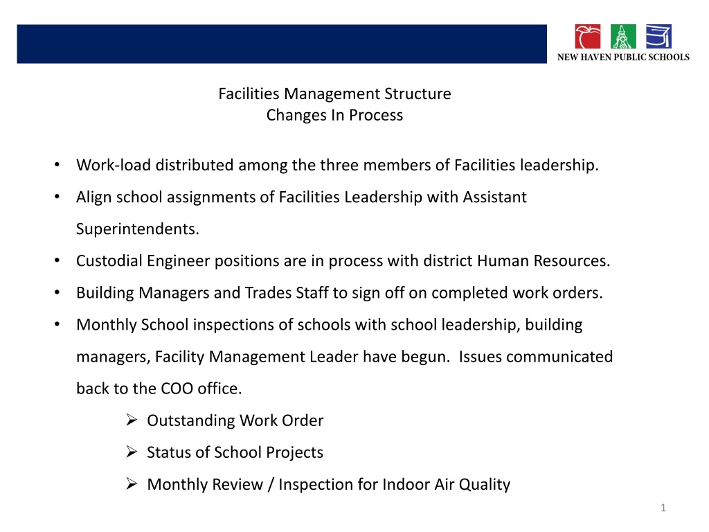facilities management restructuring and maintenance optimization pl