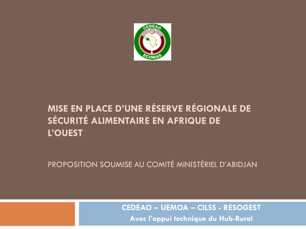 proposal for establishing a regional food security reserve in west afri