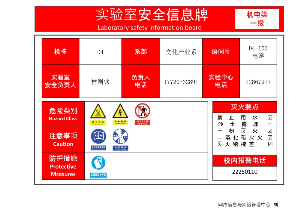 laboratory safety information boards for various departmen
