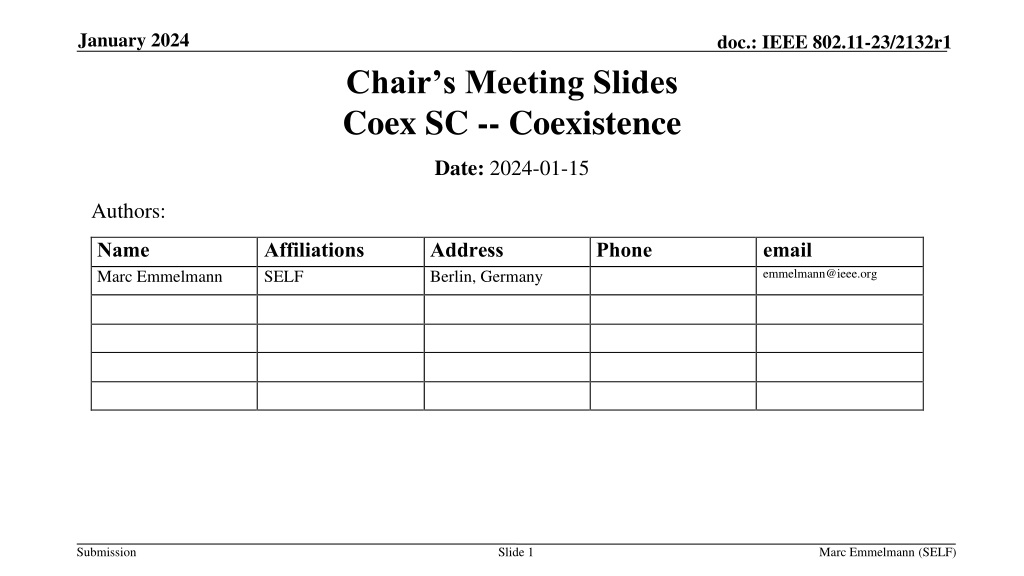 ieee 802 11 23 january 2024 coex sc meeting slid