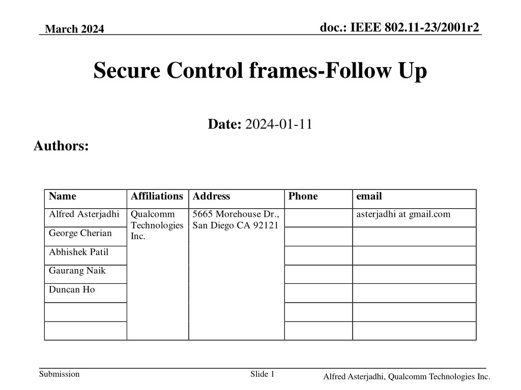 secure control frames proposal for ieee 802 11 23 standa