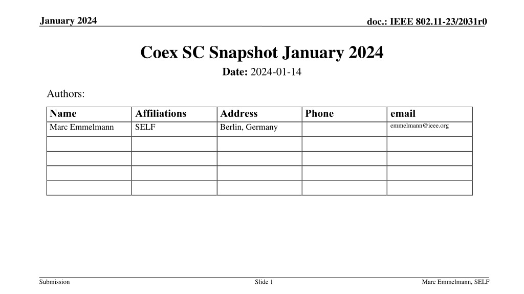 ieee 802 11 coexistence standing committee snapshot january 20