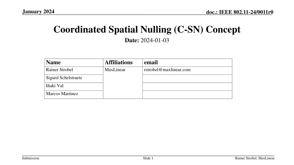 PPT - Coordinated Spatial Nulling (C-SN) Concept for IEEE 802.11-24 ...