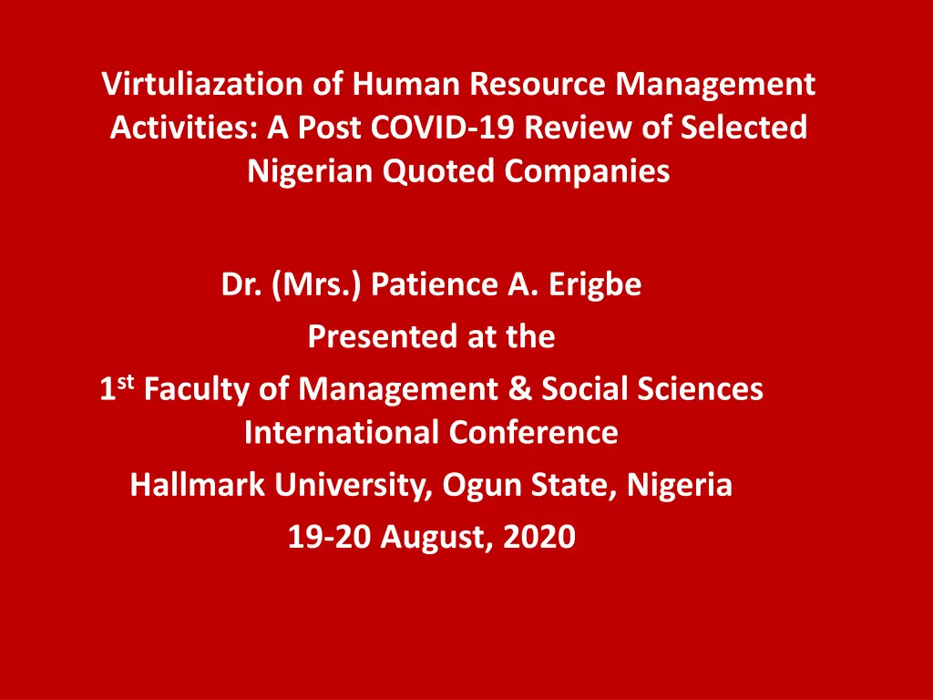 Virtualization of HR Activities in Nigerian Quoted Companies Post-COVID-19