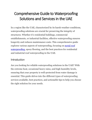 Comprehensive Guide to Waterproofing Solutions and Services in the UAE