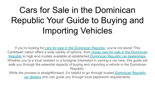 Cars for Sale in the Dominican Republic Your Guide to Buying and Importing Vehicles