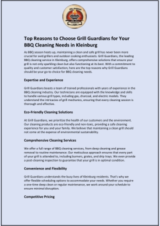 Top Reasons to Choose Grill Guardians for Your BBQ Cleaning Needs in Kleinburg