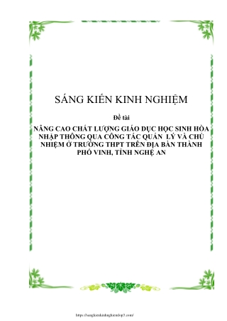 Nâng cao chất lượng giáo dục học sinh hòa nhập qua công tác quản lý và chủ nhiệm