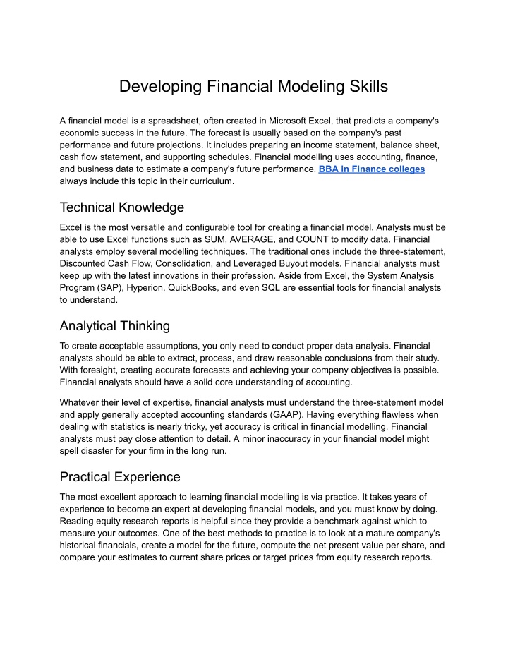 developing financial modeling skills