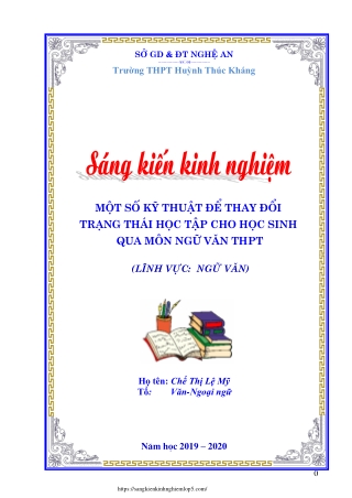 Một số kĩ thuật thay đổi trạng thái học tập cho học sinh qua môn Ngữ Văn THPT