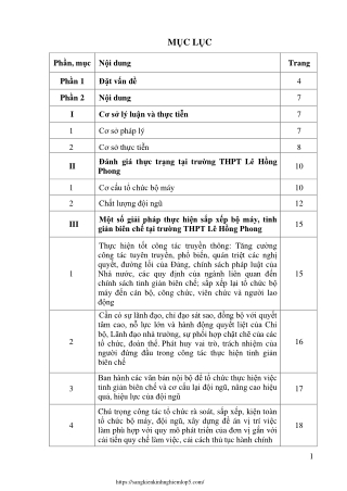 Giải pháp thực hiện sắp xếp bộ máy, tinh giản biên chế tại THPT Lê Hồng Phong