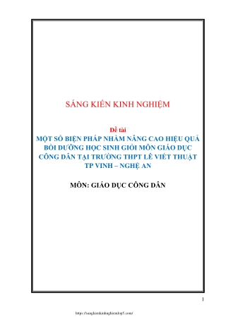 Nâng cao hiệu quả bồi dưỡng HSG môn GDCD tại trường THPT Lê Viết Thuật