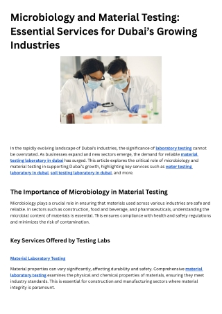 Microbiology and Material Testing Essential Services for Dubai’s Growing Industries