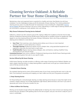 Cleaning Service Oakland A Reliable Partner for Your Home Cleaning Needs