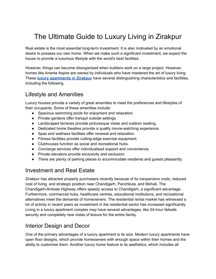 the ultimate guide to luxury living in zirakpur