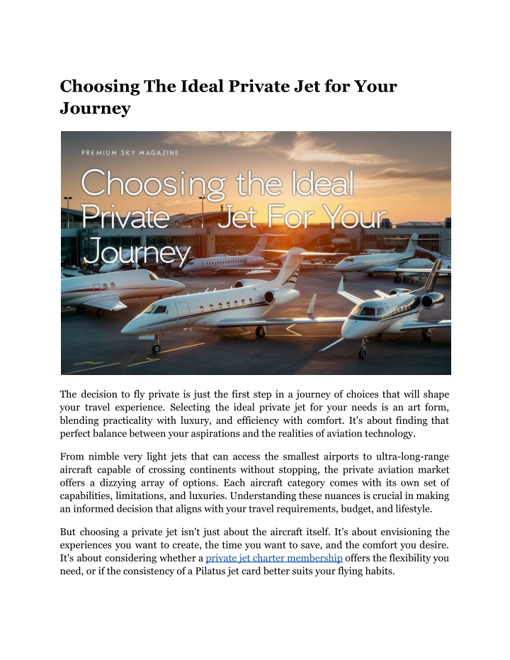 choosing the ideal private jet for your journey