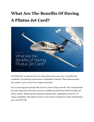 What Are The Benefits Of Having A Pilatus Jet Card