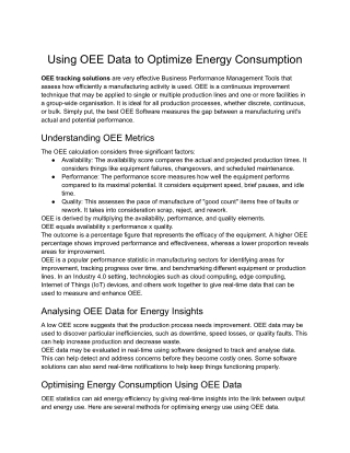 using oee data to optimize energy consumption