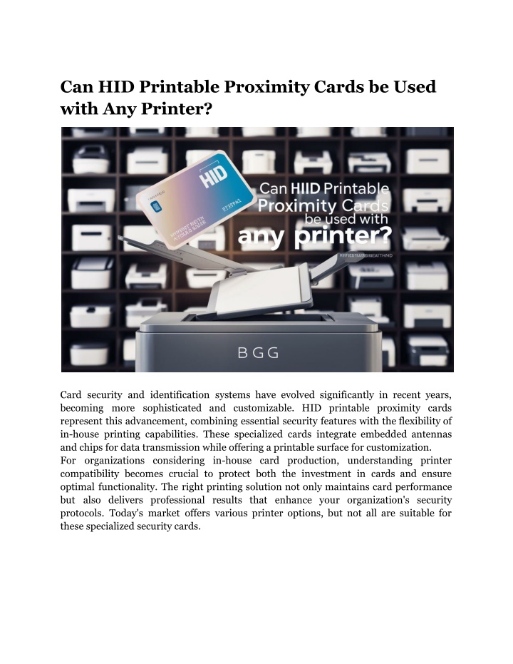 can hid printable proximity cards be used with