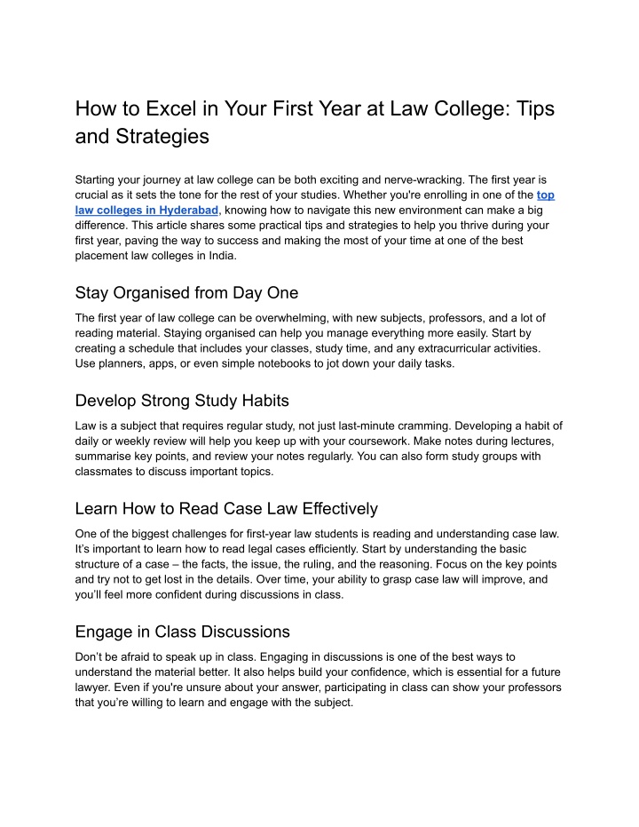 how to excel in your first year at law college