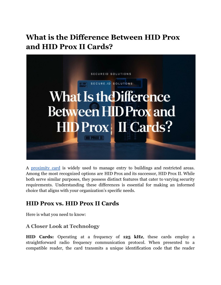 what is the difference between hid prox