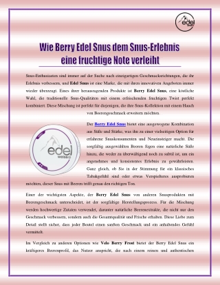 Wie Berry Edel Snus dem Snus-Erlebnis eine fruchtige Note verleiht