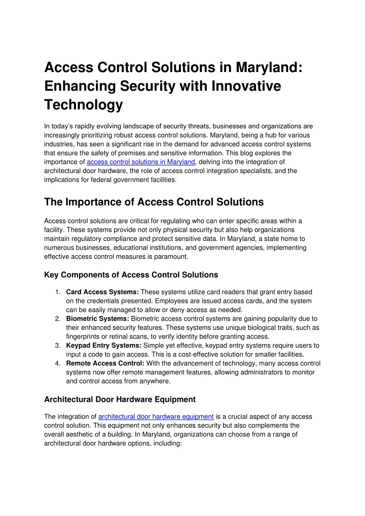 access control solutions in maryland enhancing