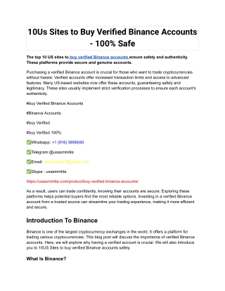 10Us Sites to Buy Verified Binance Accounts - 100% Safe