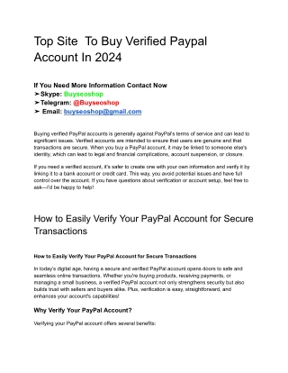 Top Site  To Buy Verified Paypal Account In 2024