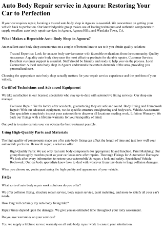 auto body repair service in agoura restoring your
