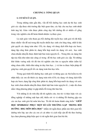 Giúp học sinh khắc phục một số lỗi thường gặp trong bồi dưỡng HSG môn Hóa học