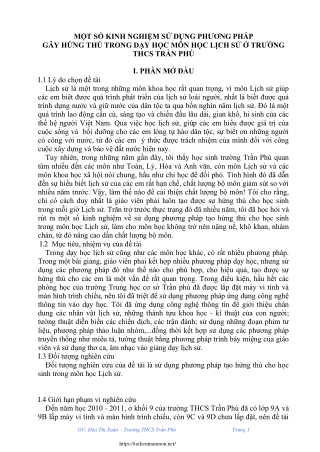 Phương pháp gây hứng thú trong dạy học môn Lịch sử ở trường THCS Trần Phú