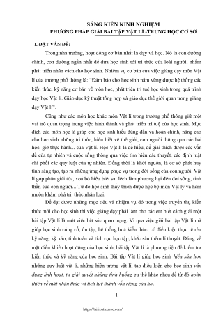 Phương pháp giải bài tập Vật lí -Trung học cơ sở