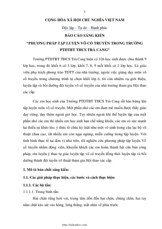 Phương pháp tập luyện võ cổ truyền trong trường PTDTBT THCS Trà Cang